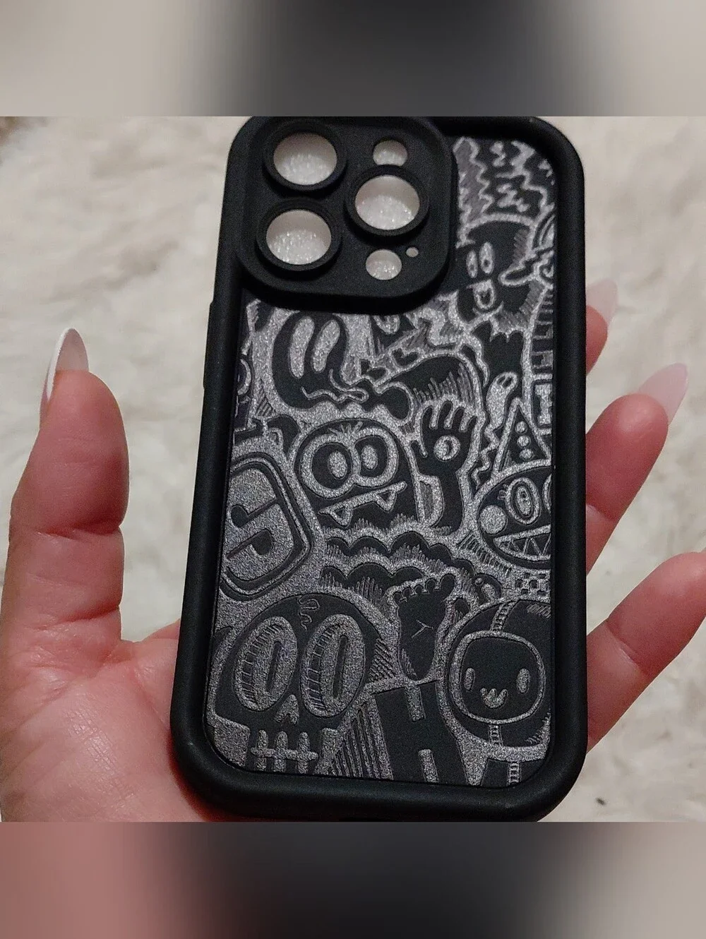 Iphone 14 Pro Case Black & Silver Patterned Phone Case - Unbranded